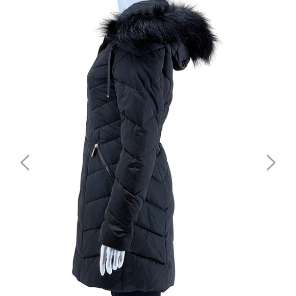 Gorgeous Tahari Mid Length Puffer Coat w/faux fur hood trim In Blk Plus Size XXL - Picture 3 of 15